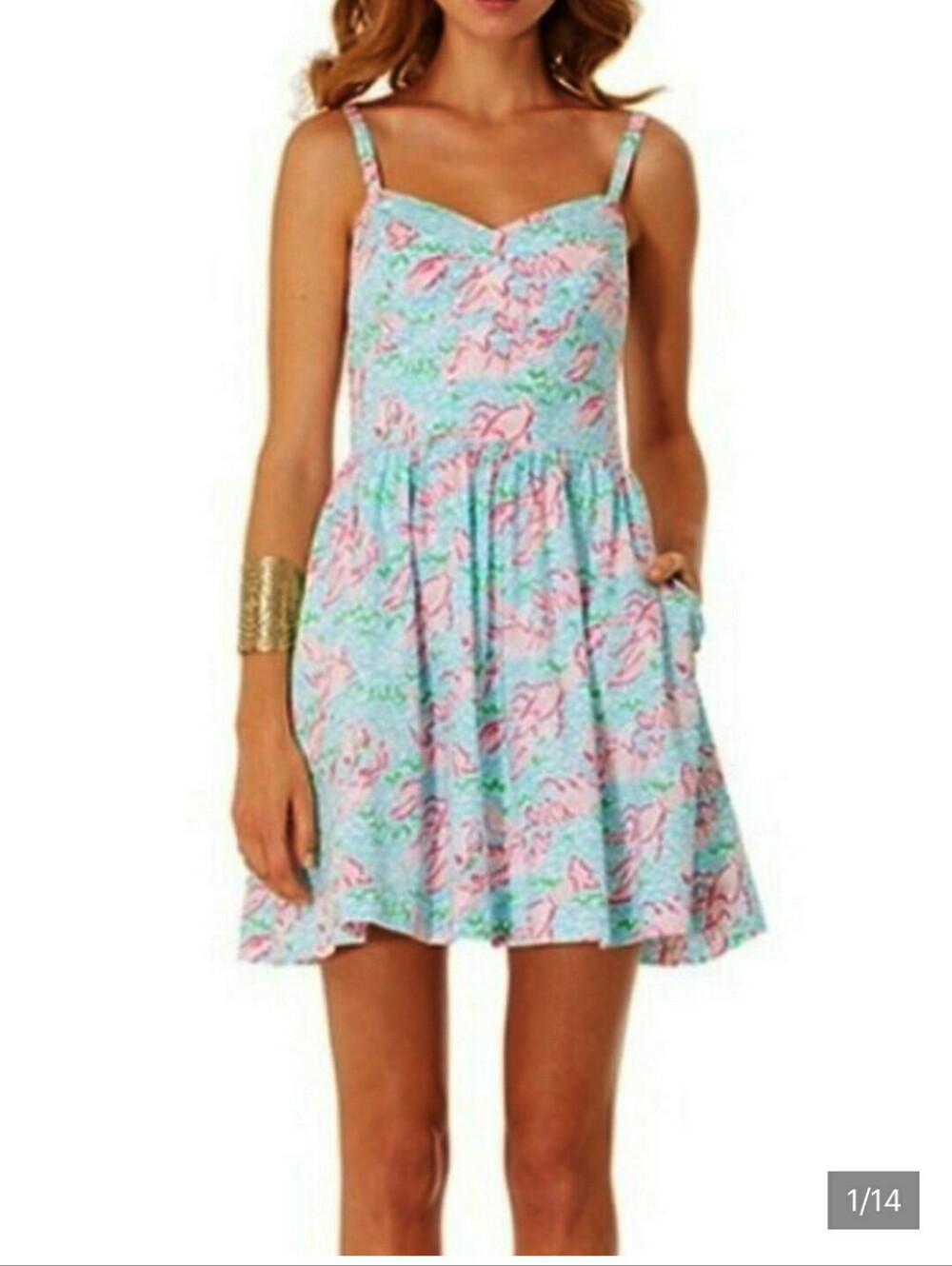 Lilly Pulitzer Blue & Pink Lobstah (Lobster) Print Ardleigh Dress - Size 2